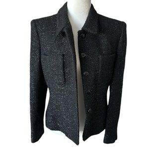 Jones New York black short wool mix jacket Chanel vibe festive holiday size 8